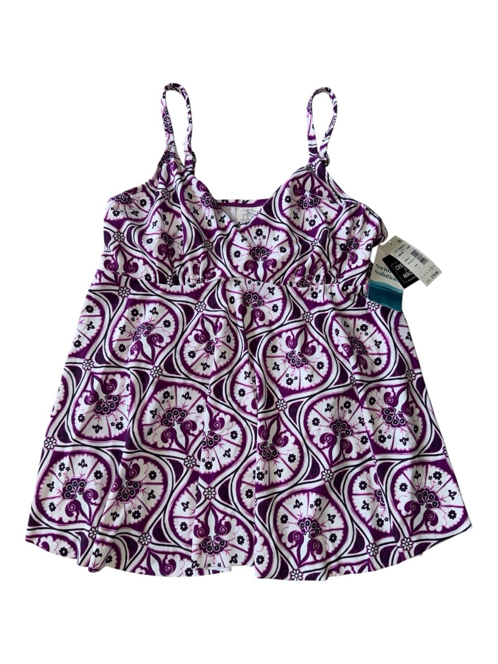 Swim Solutions Women’s Printed Nylon Tankini Swim Top White Magenta Size 16 NWT - Picture 4 of 9